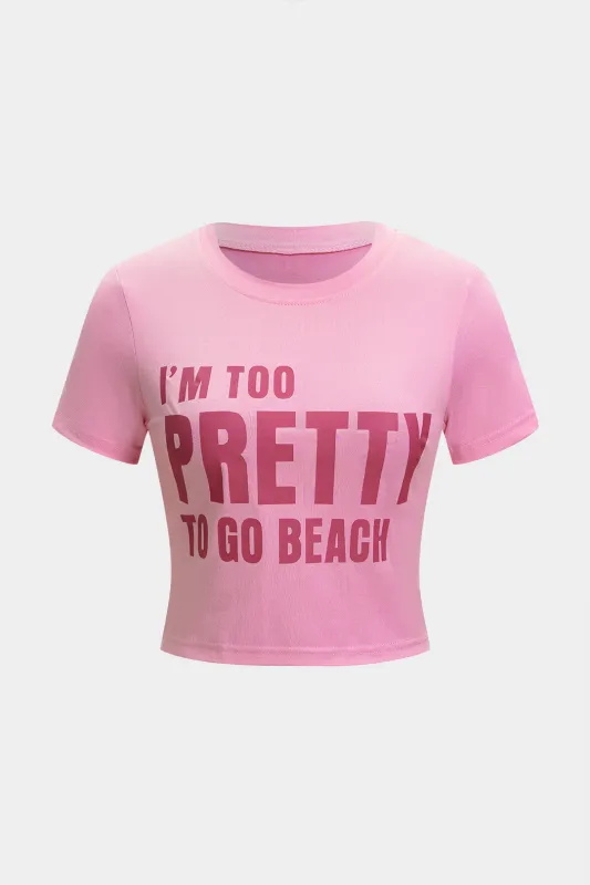 Letter Print Round Neck Short Sleeve T-Shirt sold by Micas