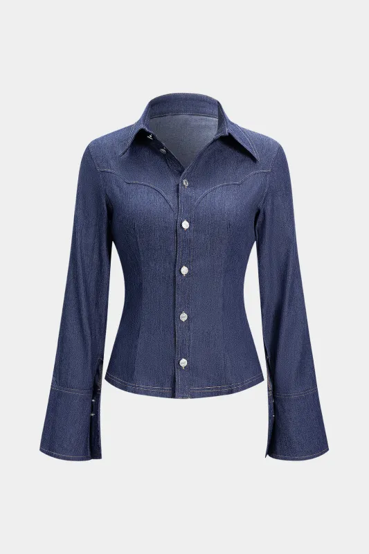 Denim Button Long-Sleeve Shirt made by Micas