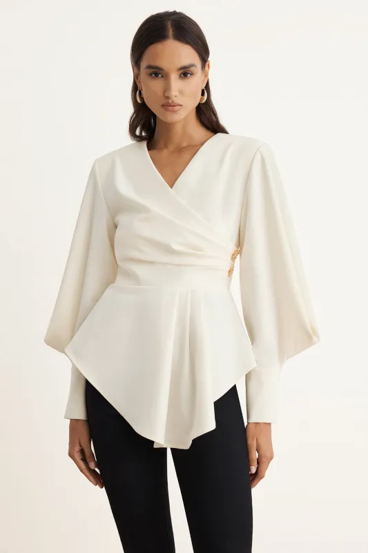 Asymmetrical Zipper Ruched Long-Sleeve Shirt made by Micas