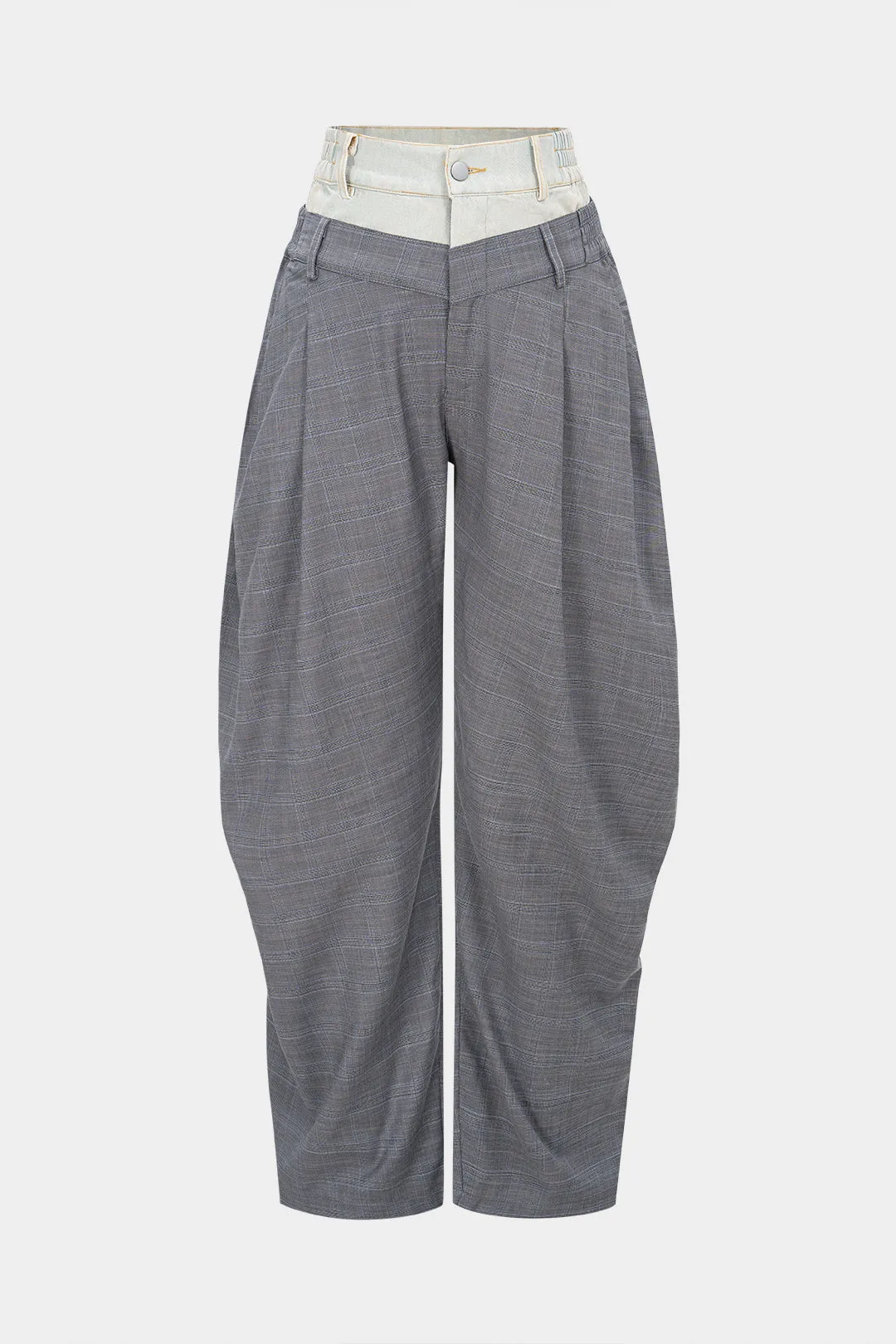 Plaid Contrast Print Double Waistband Pants sold by Micas