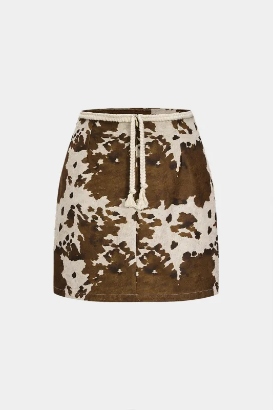 Abstract Print Braided Belted Zipper Skirt sold by Micas