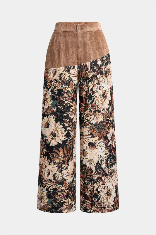 Jacquard Patchwork High Waist Wide Leg Trousers sold by Micas