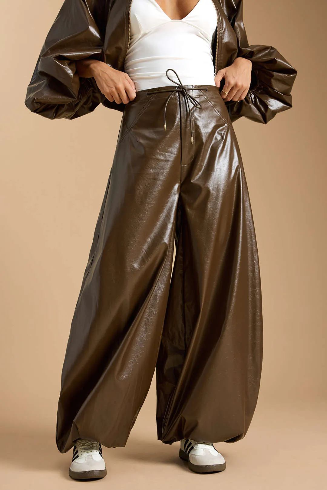 Faux Leather Tie-Up Lantern Trousers sold by Micas product image thumbnail 3