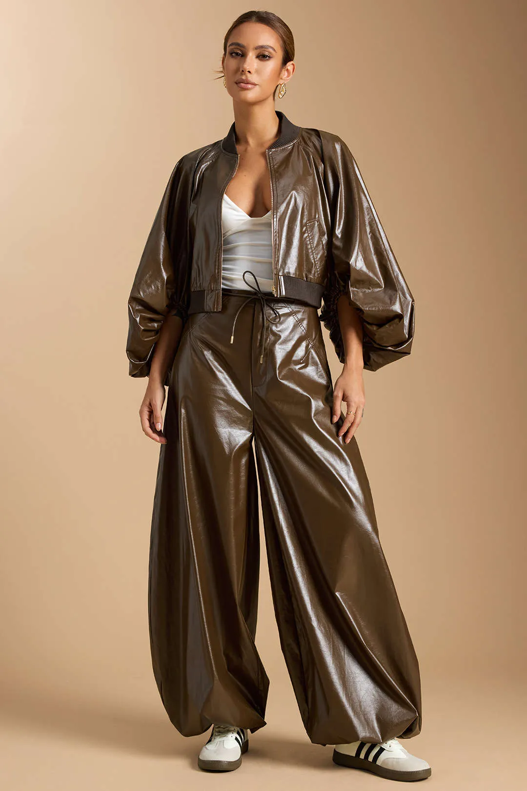 Faux Leather Tie-Up Lantern Trousers sold by Micas