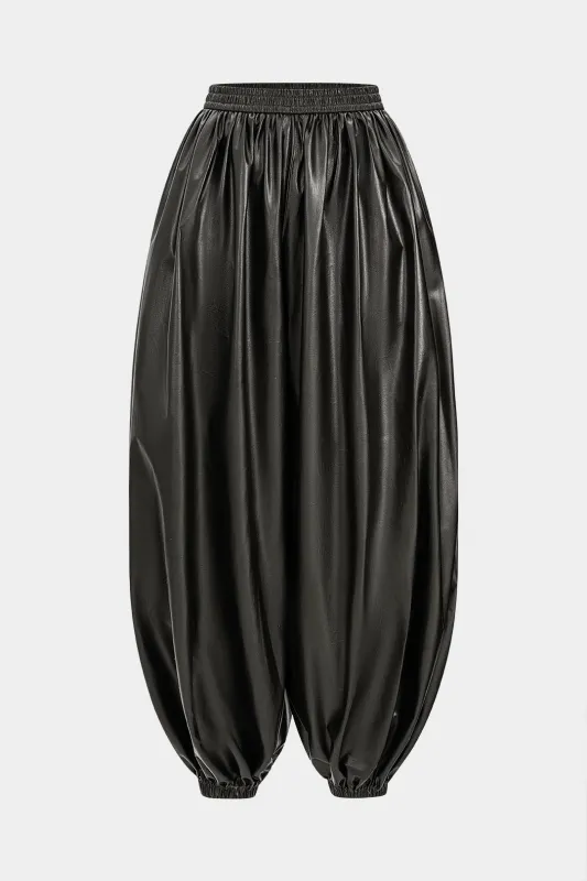 Faux Leather Ruched Wide Leg Trousers sold by Micas