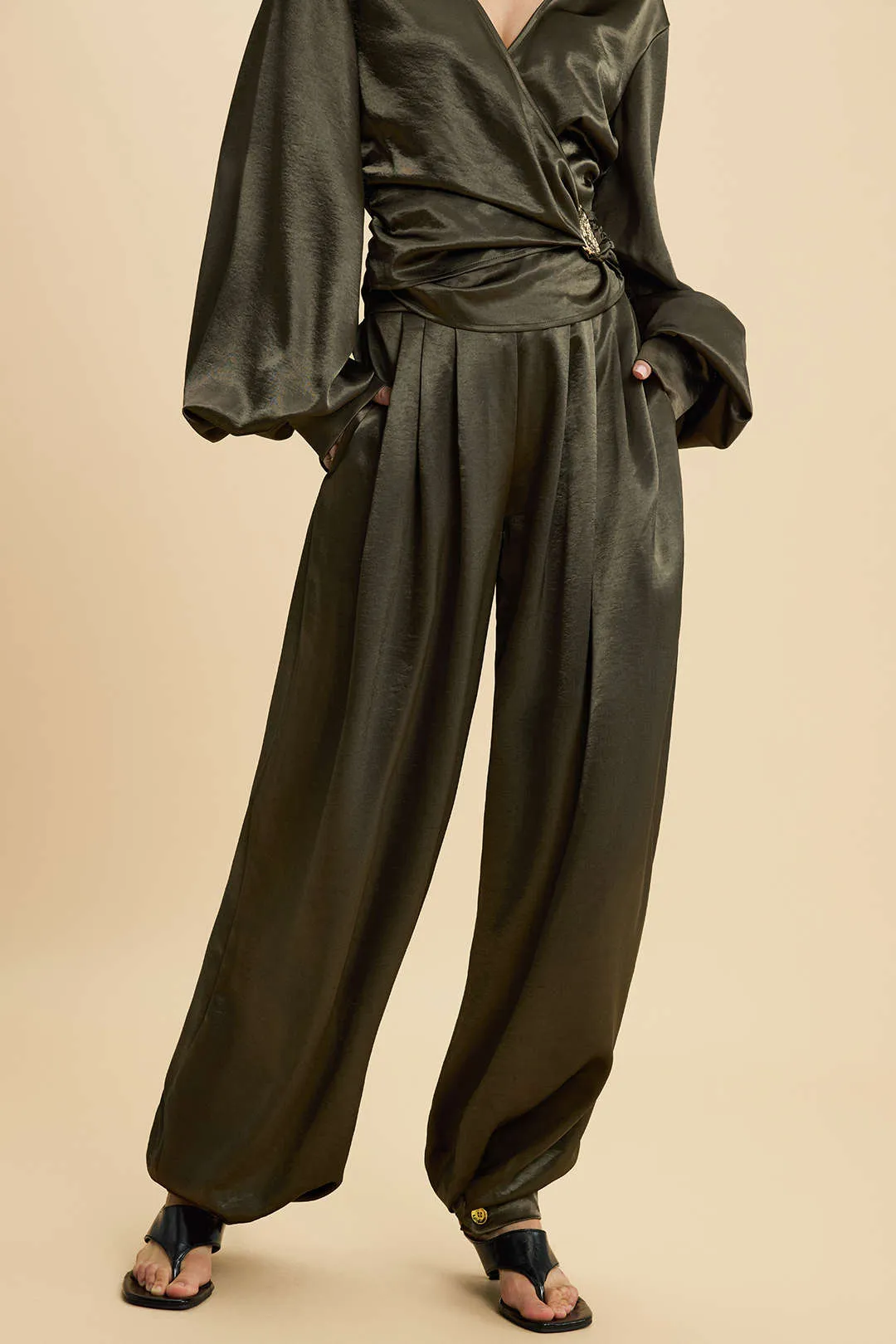 Satin High Waist Pleated Pants sold by Micas