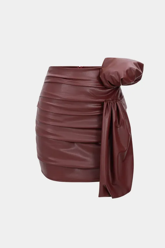 Faux Leather Asymmetrical Ruched High Waist Skirt sold by Micas
