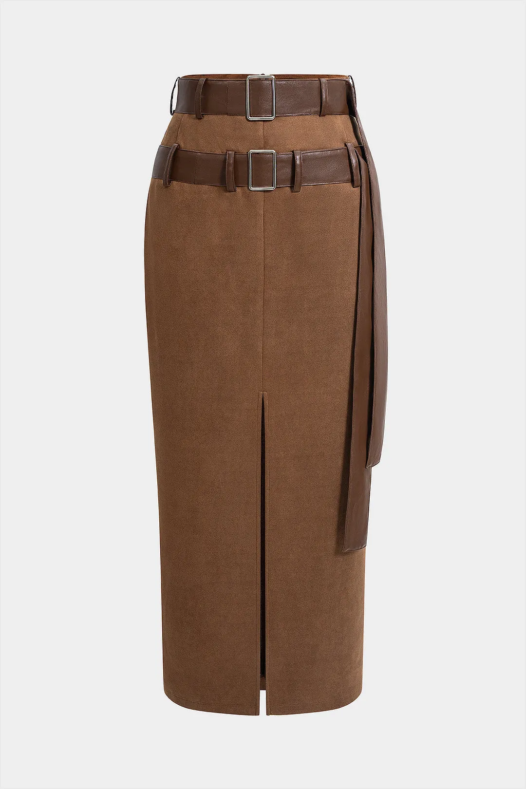 Suede High Waist Slit Belted Skirt sold by Micas