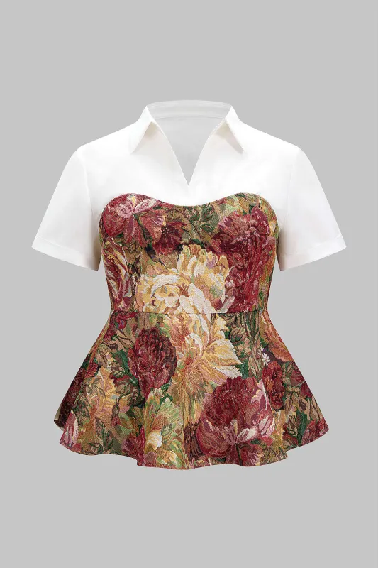 Plus Size Jacquard Patchwork Short-Sleeve Shirt made by Micas