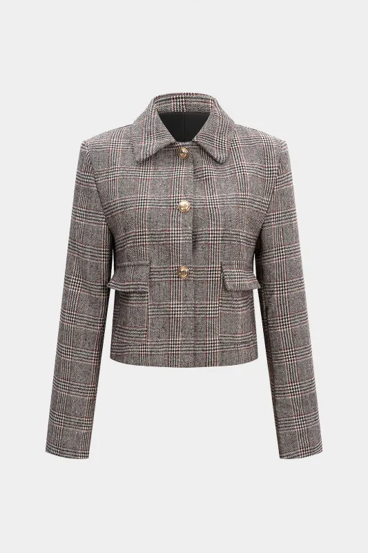 Houndstooth Print Button Jacket sold by Micas