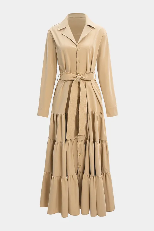 Lapel Button Tie-Up Ruched Coat sold by Micas