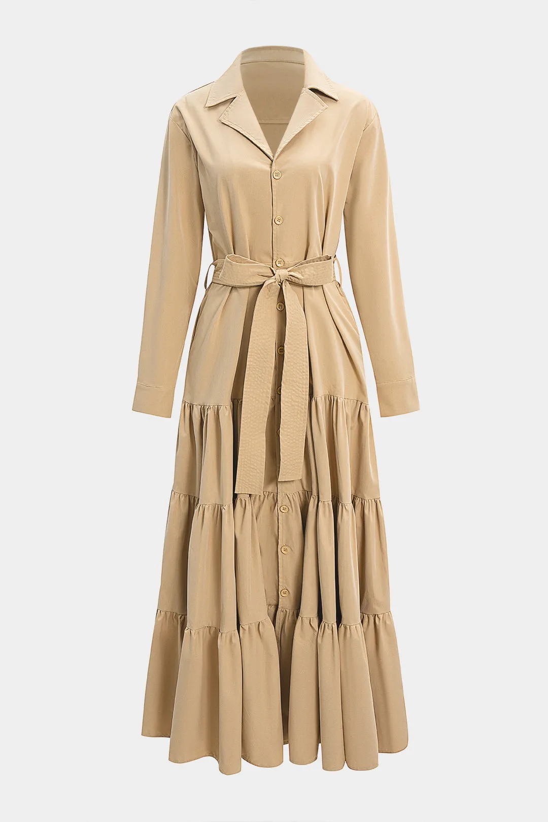 Lapel Button Tie-Up Ruched Coat sold by Micas