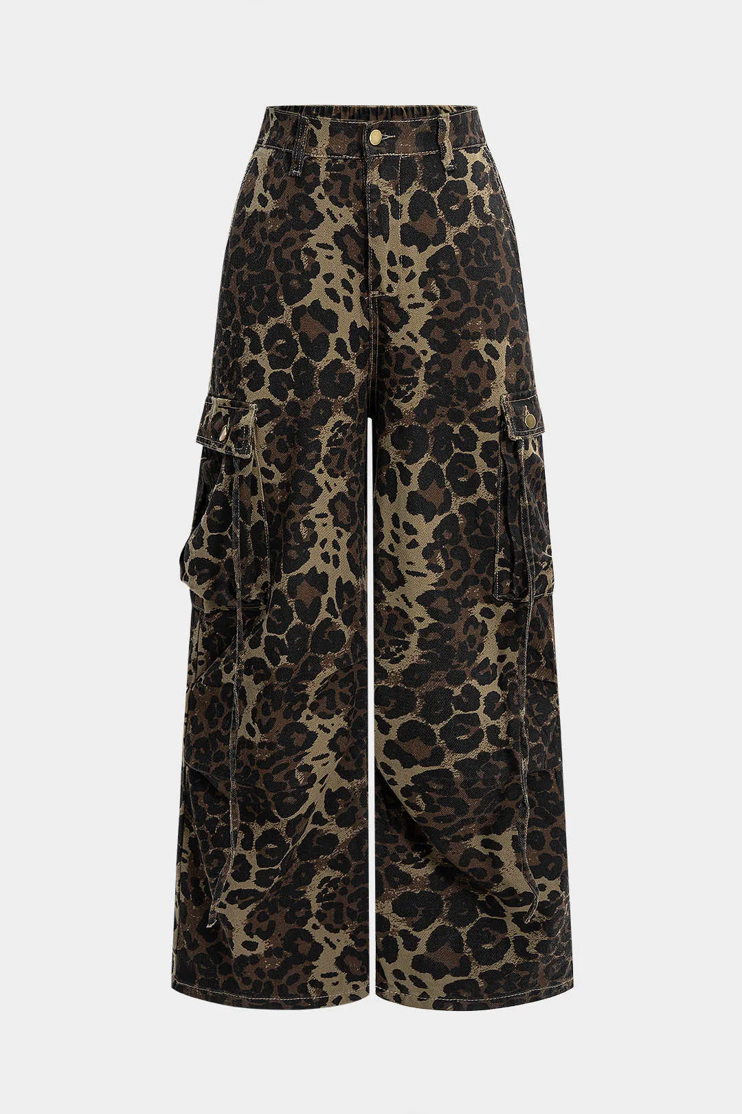 Denim Leopard Print High Waist Wide Leg Jeans sold by Micas