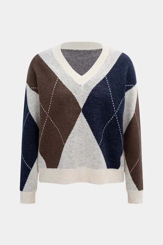 Contrast Print Knit Long-Sleeve Top sold by Micas