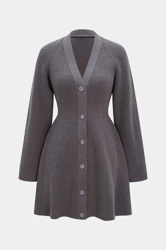 Knit V-Neck Long Sleeve Dress made by Micas