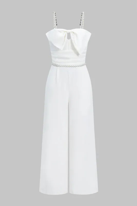 Pearl Decor Bow Slip Sleeveless Wide Leg Jumpsuit sold by Micas