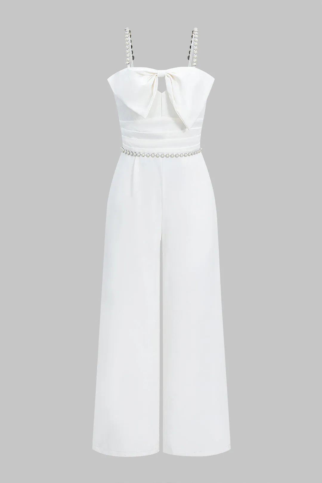 Pearl Decor Bow Slip Sleeveless Wide Leg Jumpsuit sold by Micas