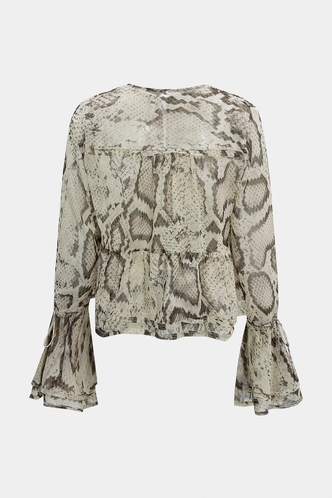 Snake Skin Print Chiffon Ruffle Strappy Long-Sleeve Top sold by Micas product image thumbnail 2