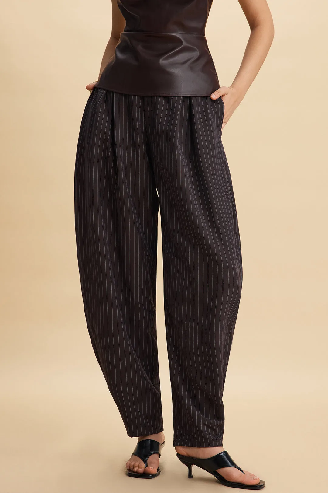 Stripes Print Ruched Barrel Trousers sold by Micas