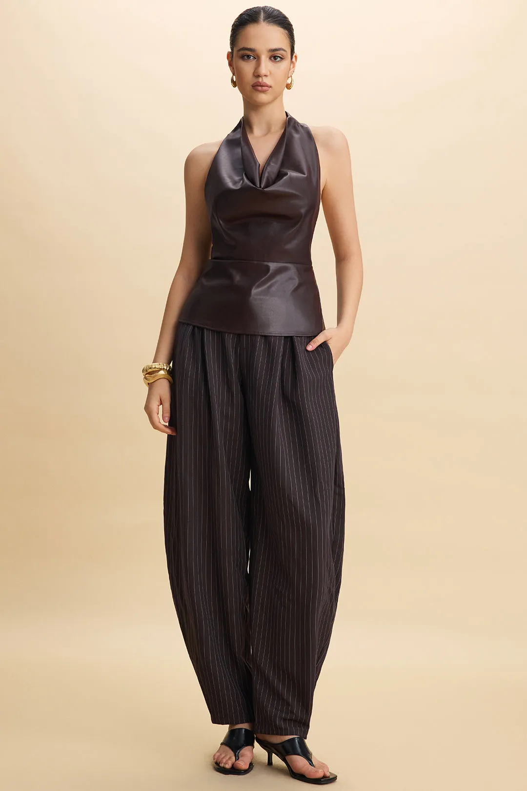 Stripes Print Ruched Barrel Trousers sold by Micas product image thumbnail 2