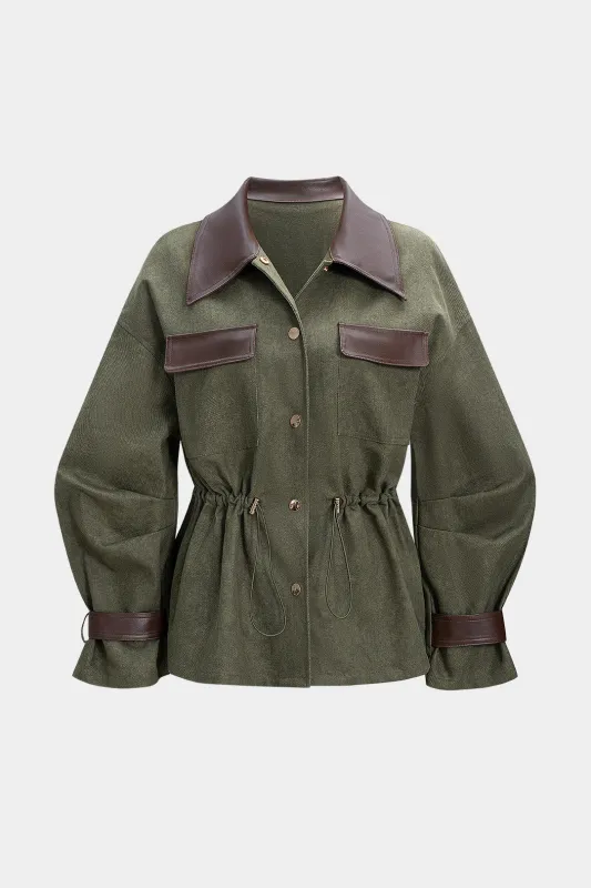 Faux Leather Patchwork Drawstrings Jacket sold by Micas