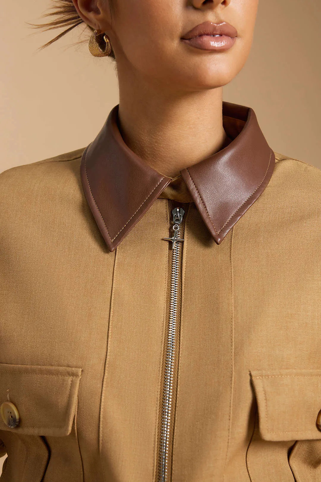 Zipper Patchwork Drawstring Batwing Sleeve Jacket sold by Micas product image thumbnail 3