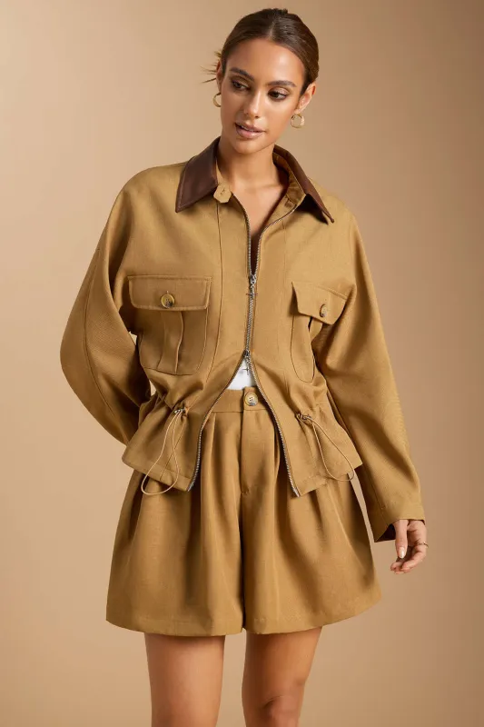 Zipper Patchwork Drawstring Batwing Sleeve Jacket sold by Micas