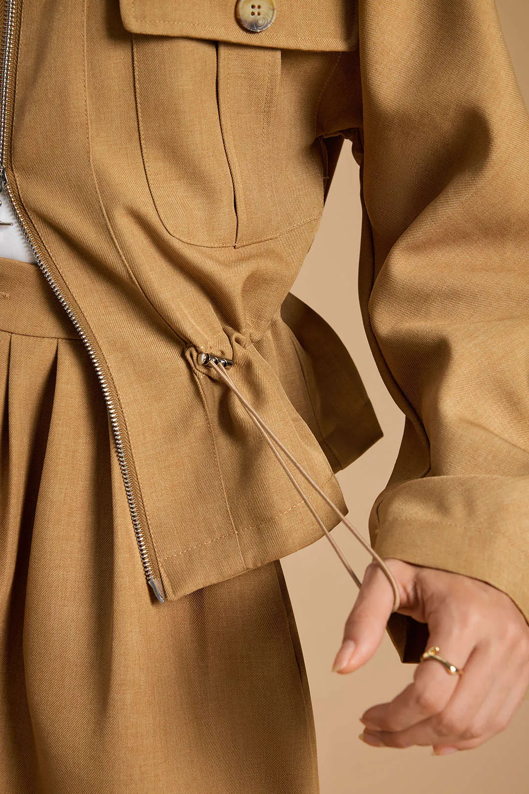 Zipper Patchwork Drawstring Batwing Sleeve Jacket sold by Micas product image thumbnail 4