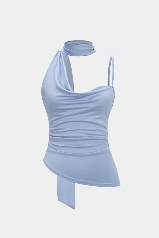 Asymmetrical Halter Neck Ruched Cami Top sold by Micas