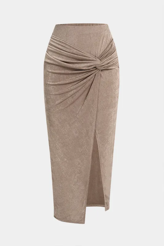 Asymmetrical Twist Knot Split High Waist Skirt made by Micas