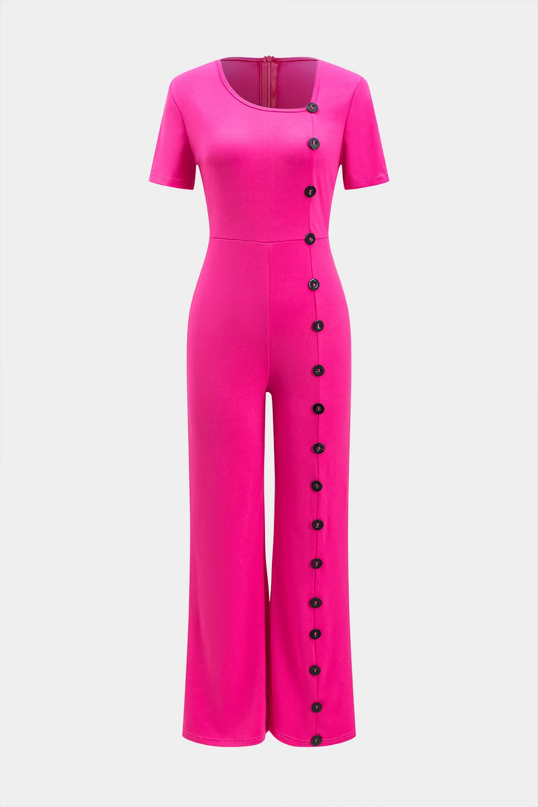 Button Short Sleeve Wide Leg Pants Jumpsuit sold by Micas