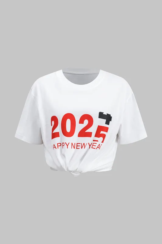 Letter Print Round Neck Short Sleeve T-Shirt sold by Micas