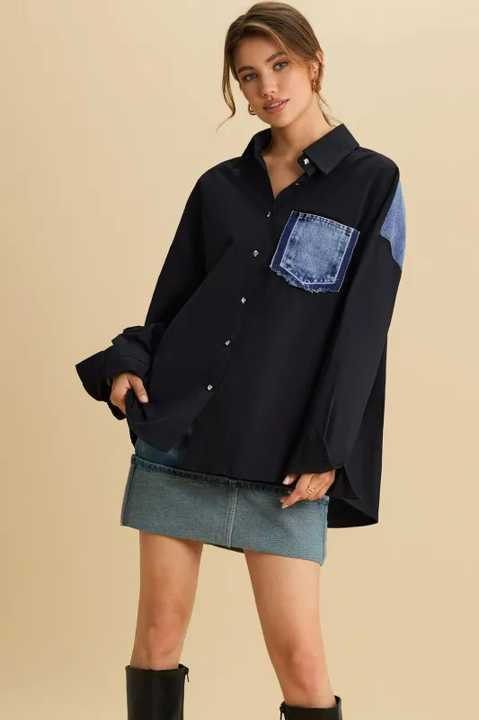 Patchwork Denim Long Sleeve Shirt sold by Micas