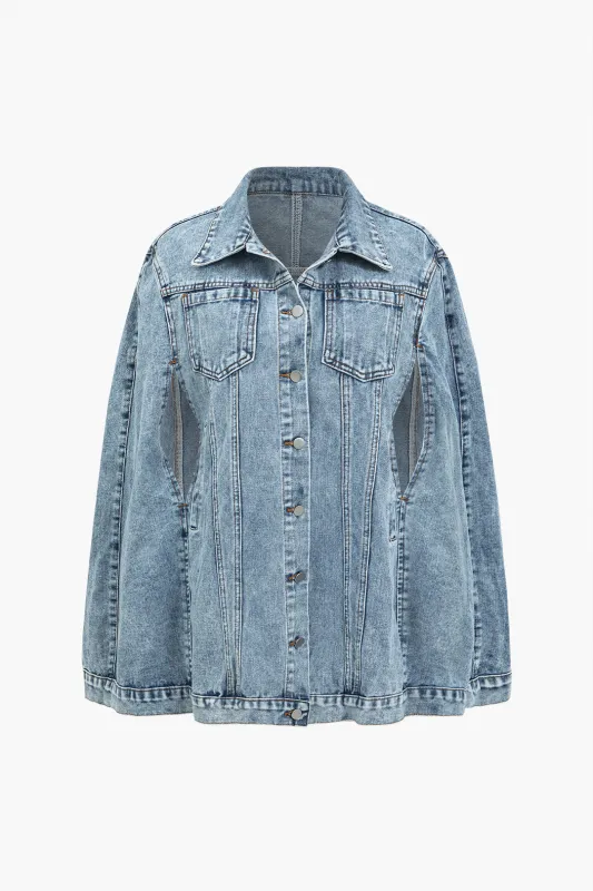 Denim Cut Out Pocket Irregular Outerwear made by Micas