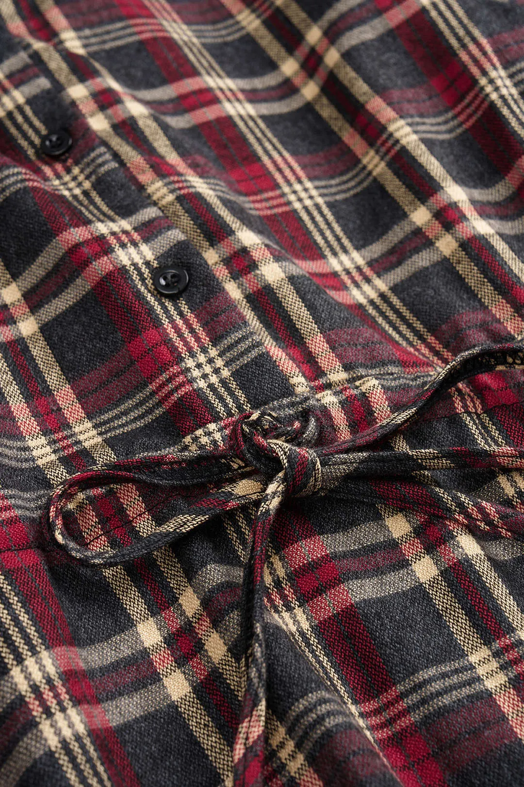 Plaid Print Button Drawstring Asymmetrical Long Sleeve Midi Dress sold by Micas product image thumbnail 3