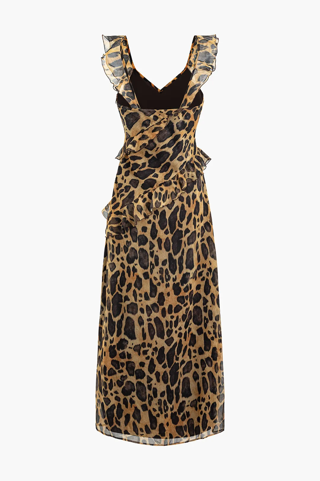 Chiffon Leopard Print Ruffle Sleeveless Midi Dress sold by Micas product image thumbnail 2