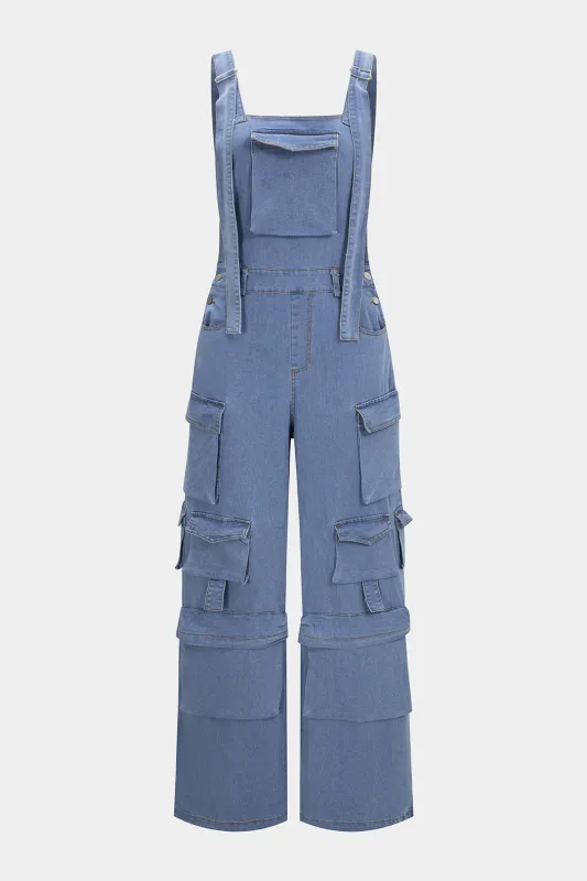 Denim Square Neck Pocket Sleeveless Jumpsuit sold by Micas