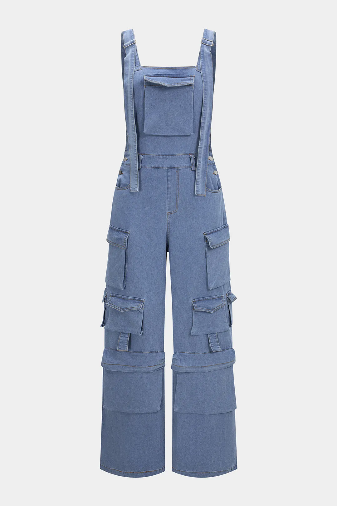 Denim Square Neck Pocket Sleeveless Jumpsuit sold by Micas