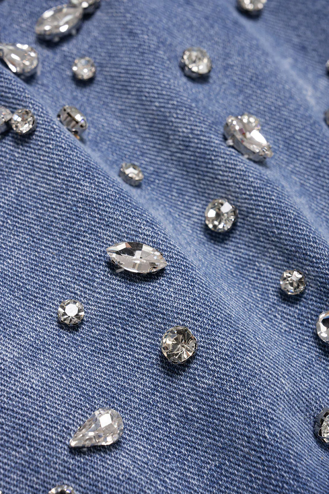 Denim Rhinestone Decor Pocket Ripped Shorts sold by Micas product image thumbnail 5