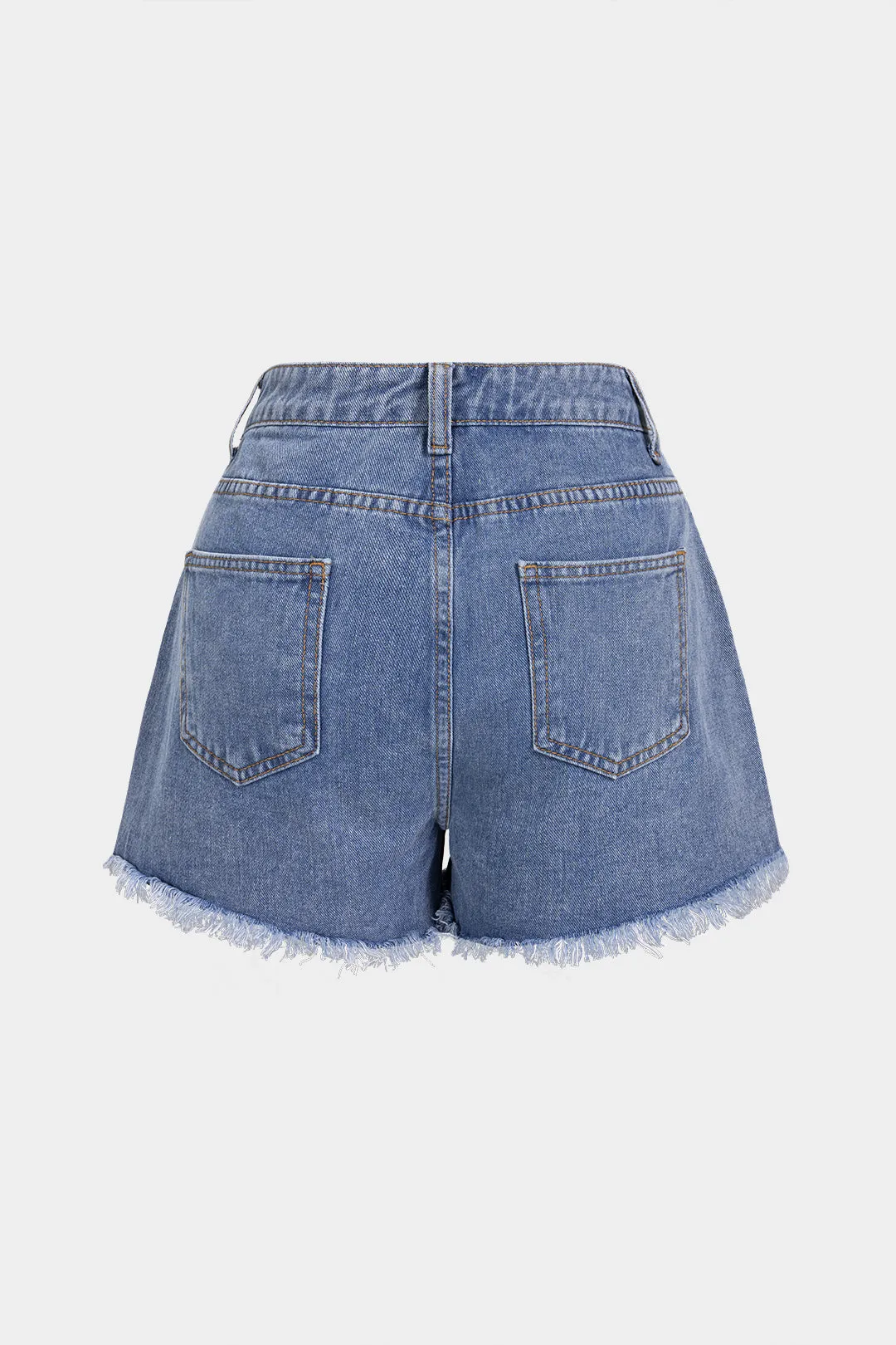 Denim Rhinestone Decor Pocket Ripped Shorts sold by Micas product image thumbnail 2