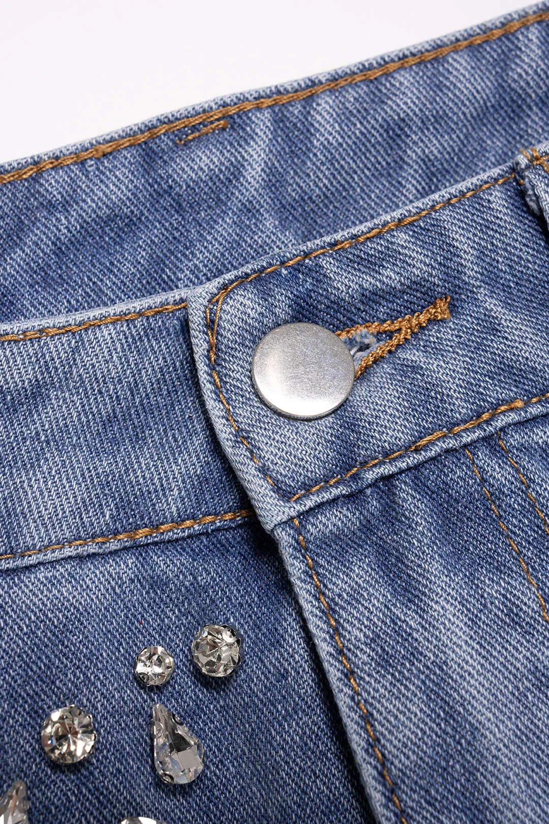 Denim Rhinestone Decor Pocket Ripped Shorts sold by Micas product image thumbnail 3