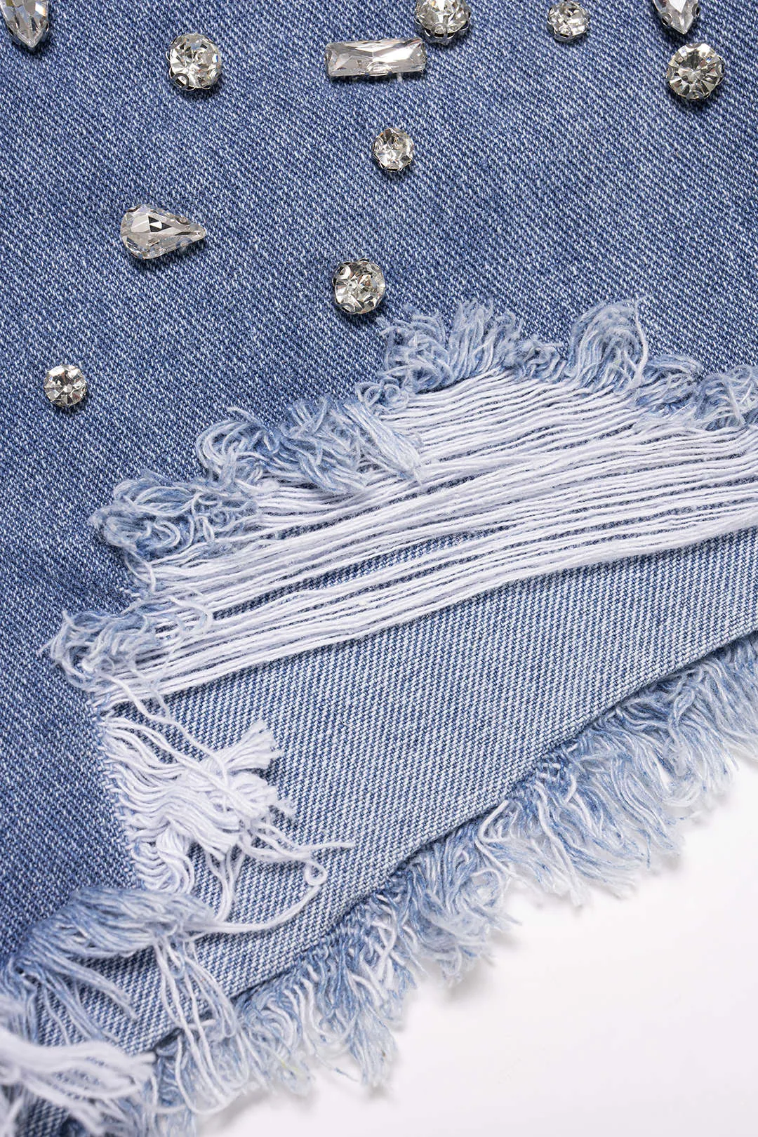 Denim Rhinestone Decor Pocket Ripped Shorts sold by Micas product image thumbnail 4