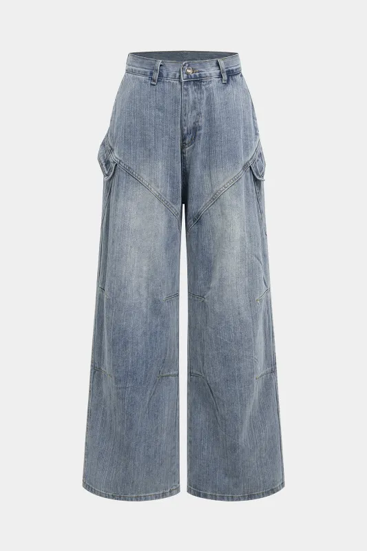 Denim Pocket Wide Leg Jeans sold by Micas
