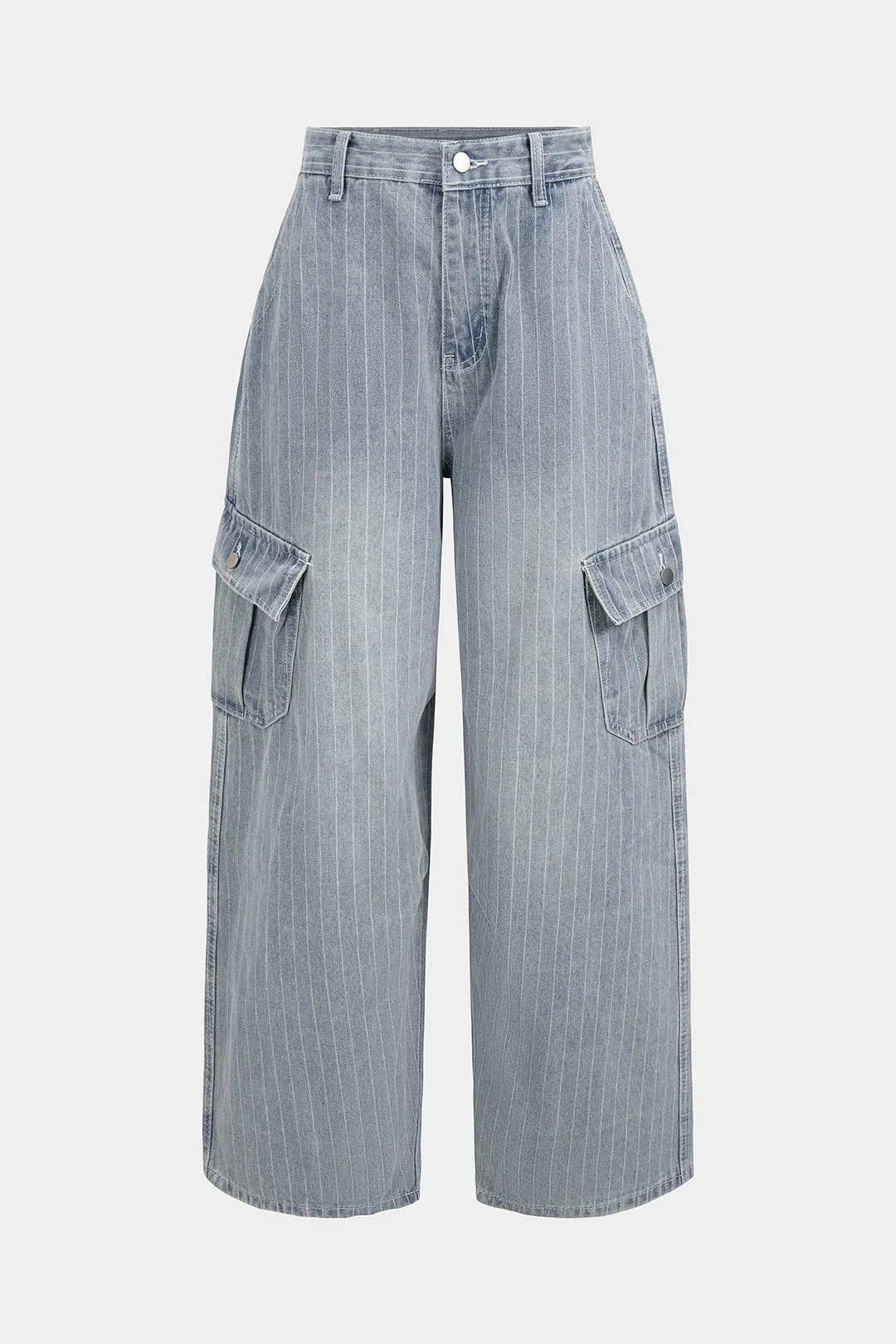 Denim Striped Pocket Wide Leg Jeans sold by Micas