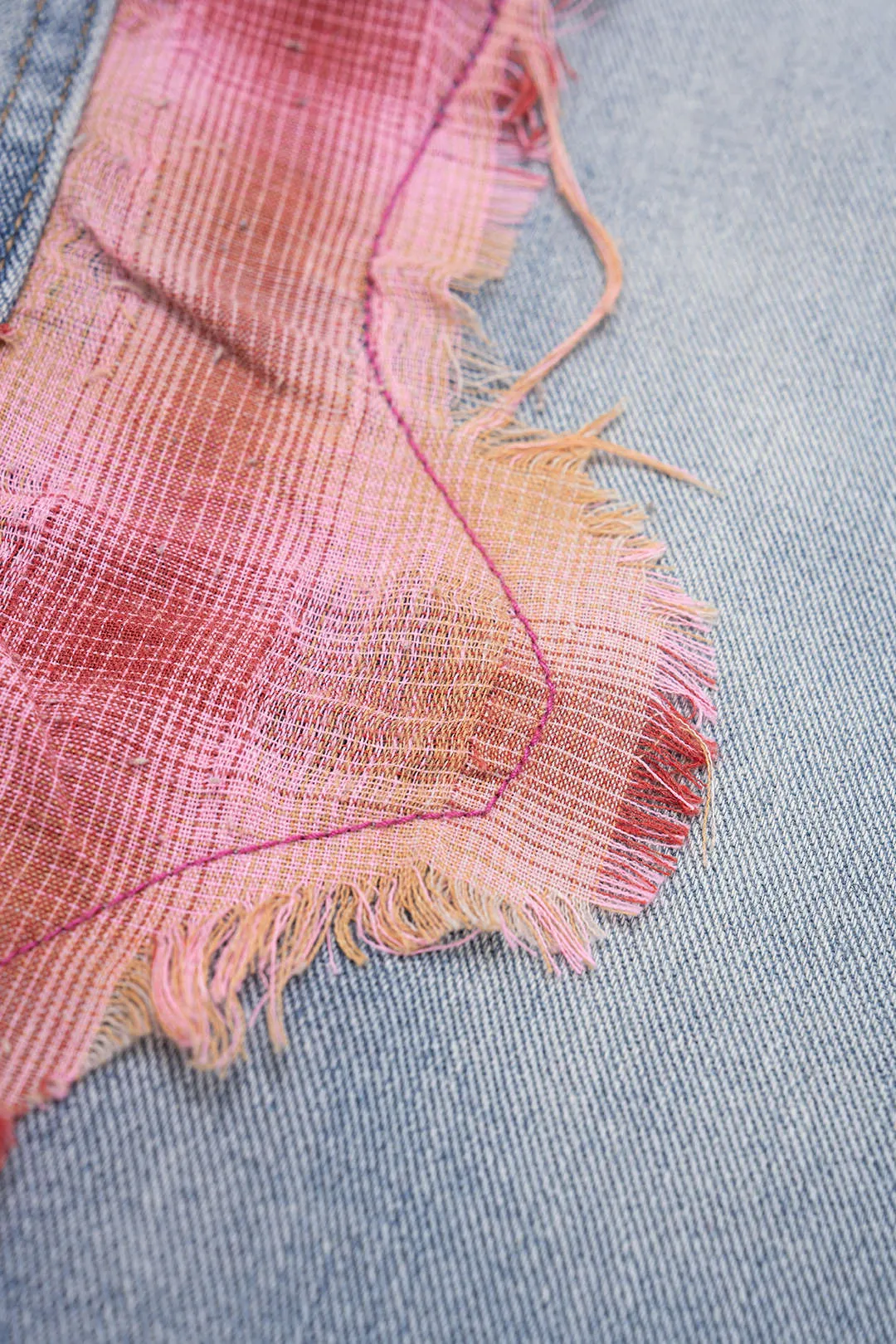 Denim Patchwork Plaid Print Asymmetrical Ripped Wide Leg Jeans sold by Micas product image thumbnail 3