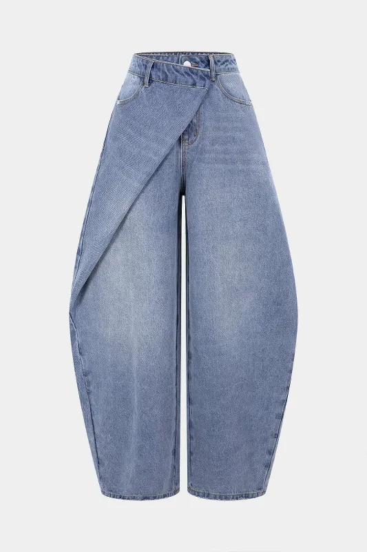 Denim Asymmetrical Barrel Jeans sold by Micas