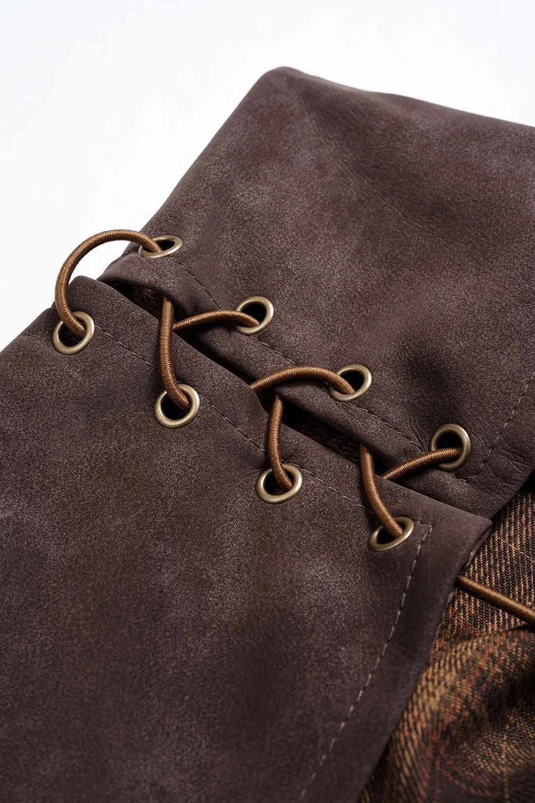 Plaid Print Faux Leather Patchwork Tie-Up Skirt sold by Micas product image thumbnail 3