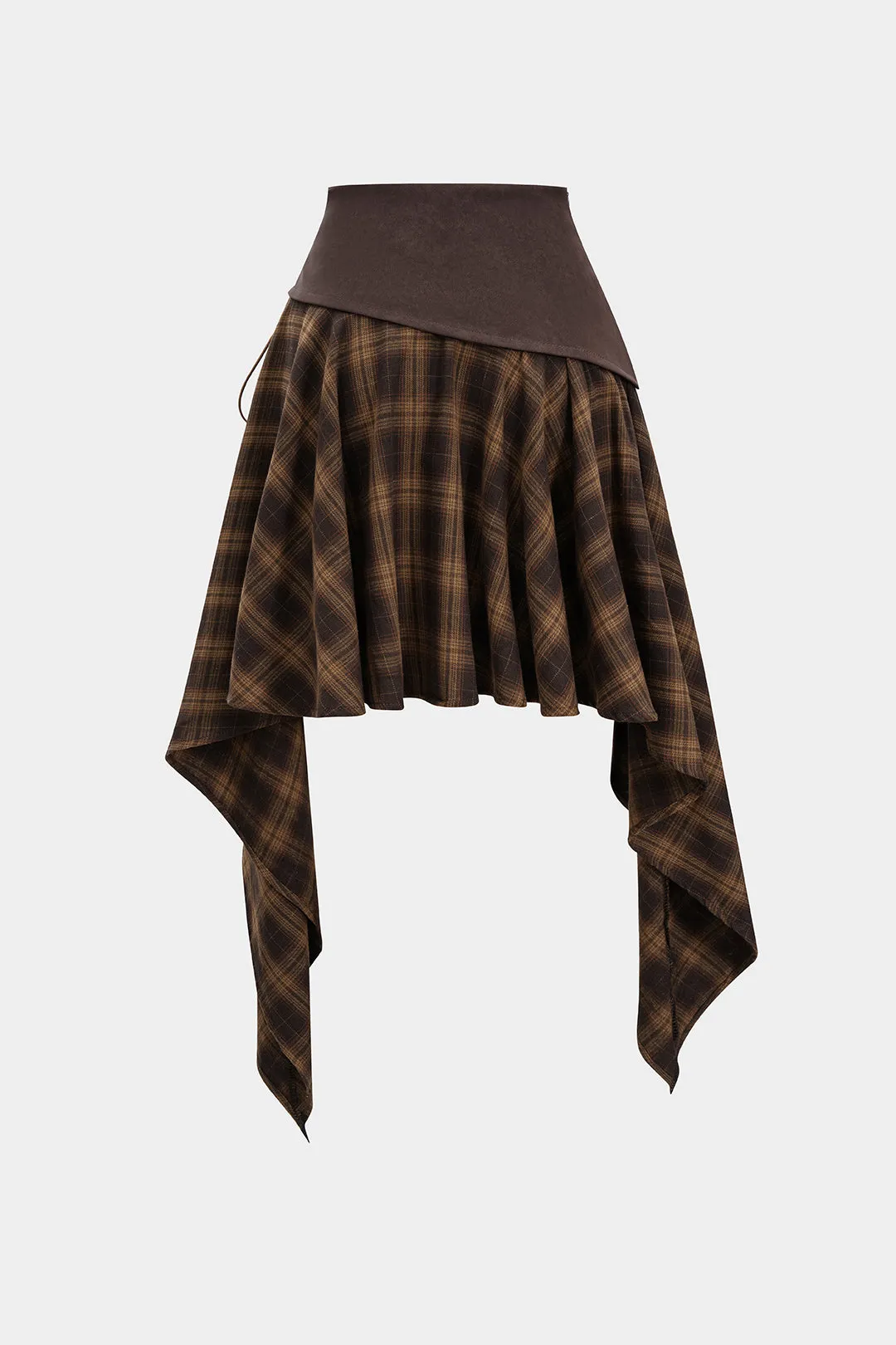 Plaid Print Faux Leather Patchwork Tie-Up Skirt sold by Micas product image thumbnail 2