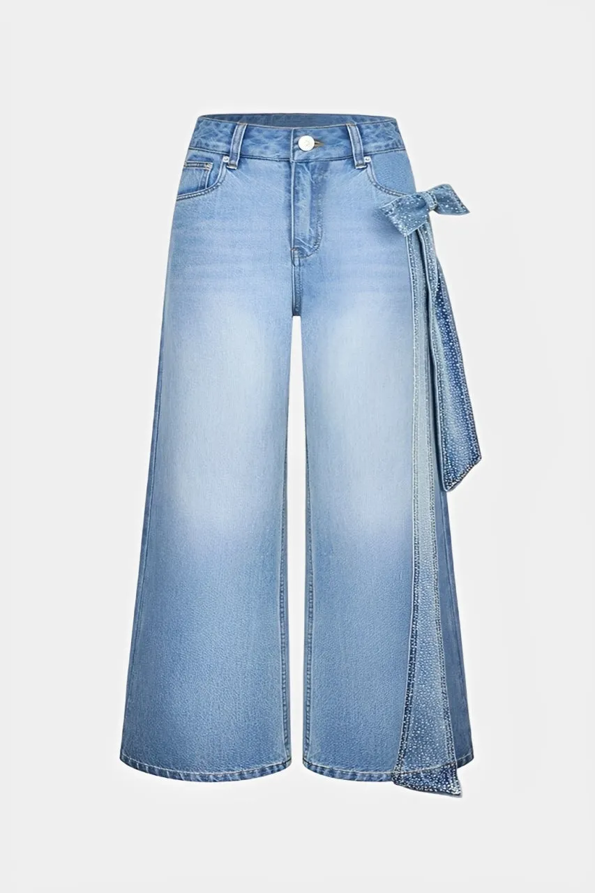 Plus Size Denim Rhinestone Knotted Jeans sold by Micas