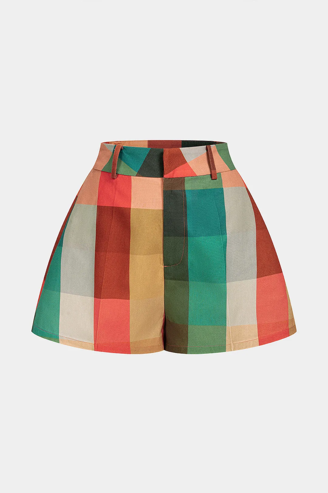 Geometric Plaid Print Wide Leg Shorts sold by Micas